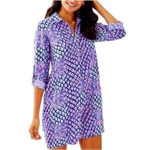 NEW Lilly Pulitzer Lillith Long Sleeve Tunic Dress In Royal Purple Pop Up Toe